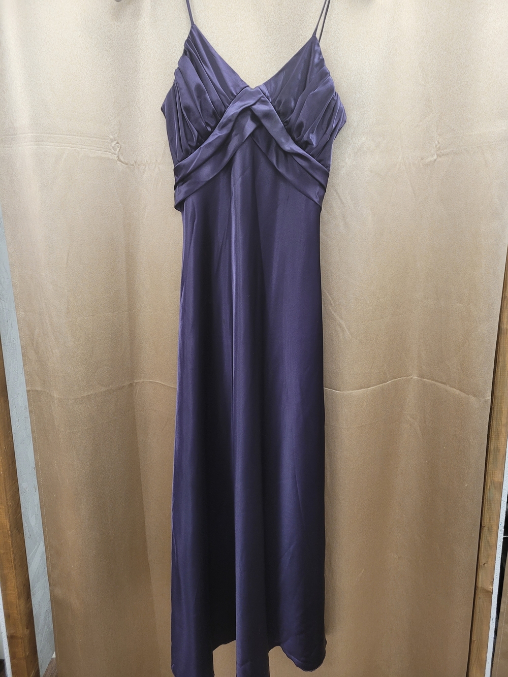 Elegant Purple Satin Slip Dress with Twist Bodice made France